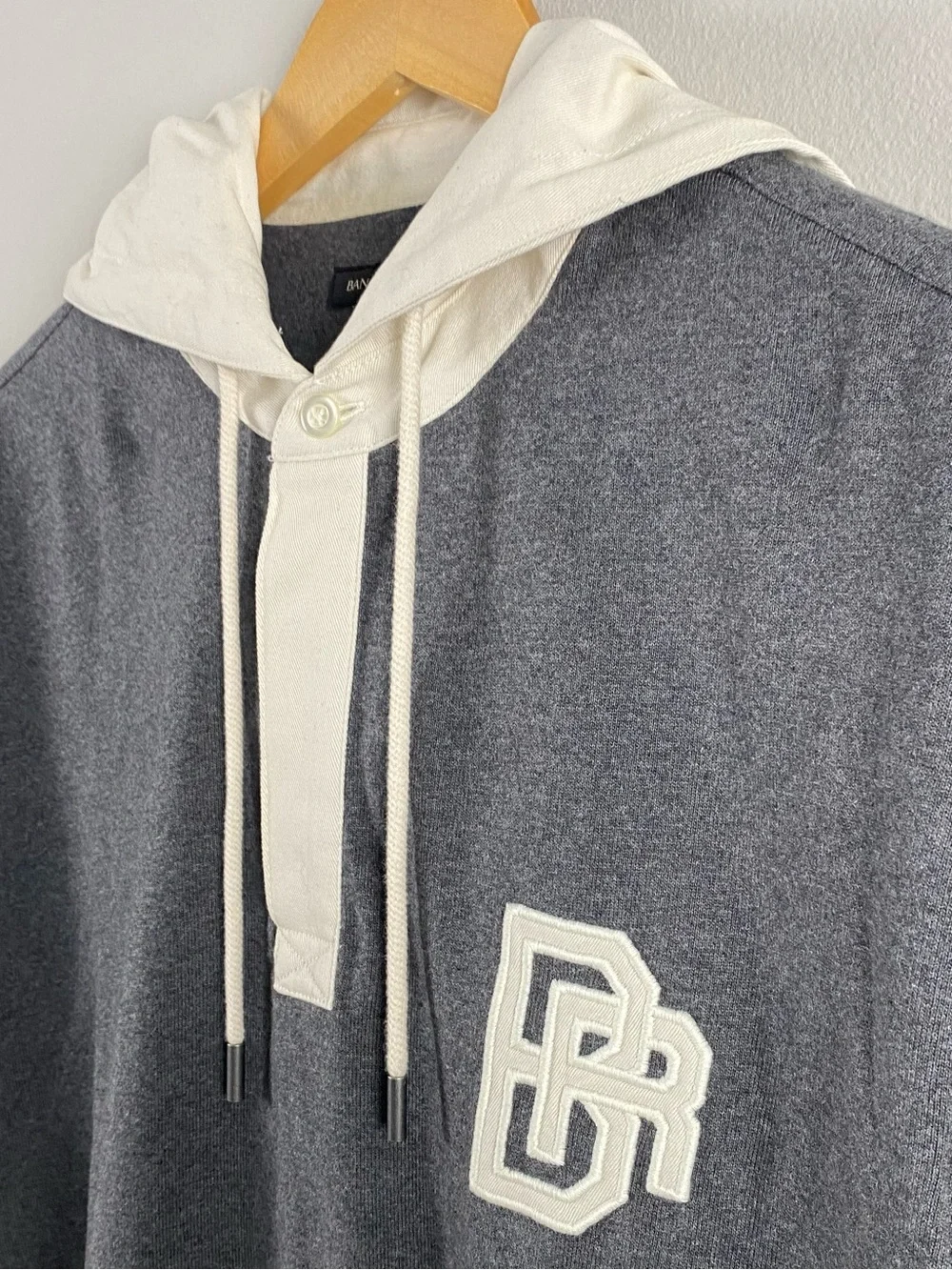 Banana Republic Rugby Long Sleeve Polo Hoodie | Chest Embroidery | Gray/Ivory